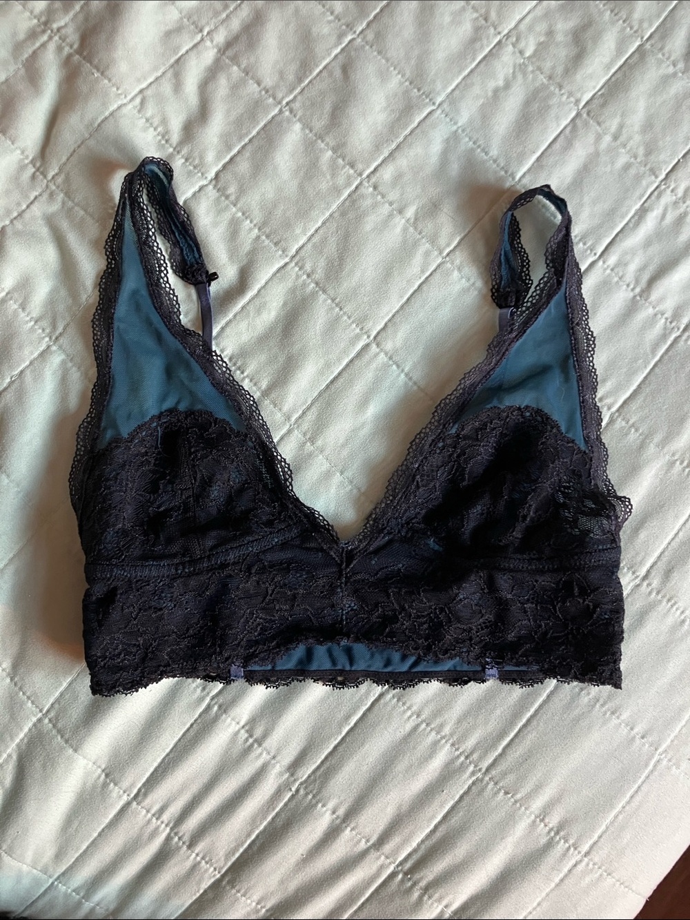 Lace Bralette with Teal Lining in Black and Teal